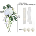 White artificial flower chair decoration with chiffon ribbon for wedding ceremony party
