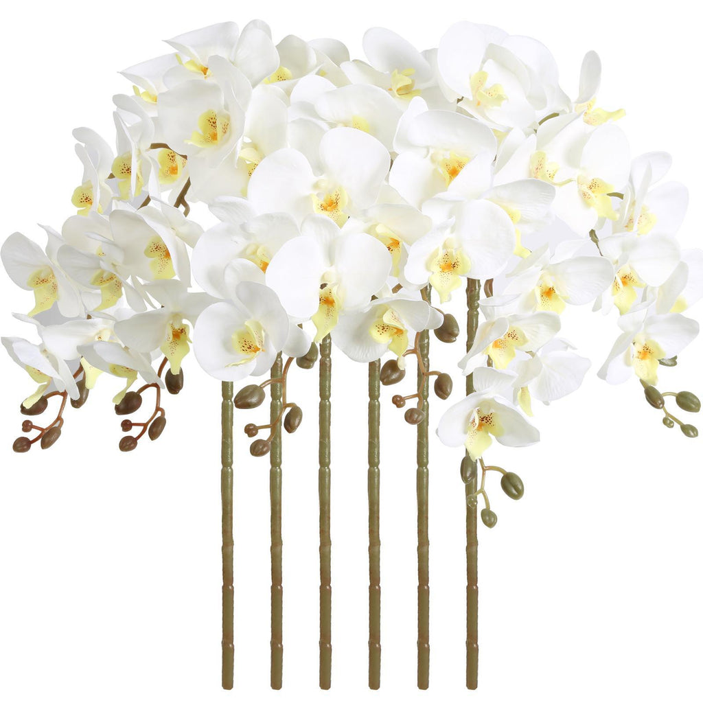 White Velvet Orchid Flowers 6pcs 38 Inch Long Stem for tall vase wedding by IPOPU
