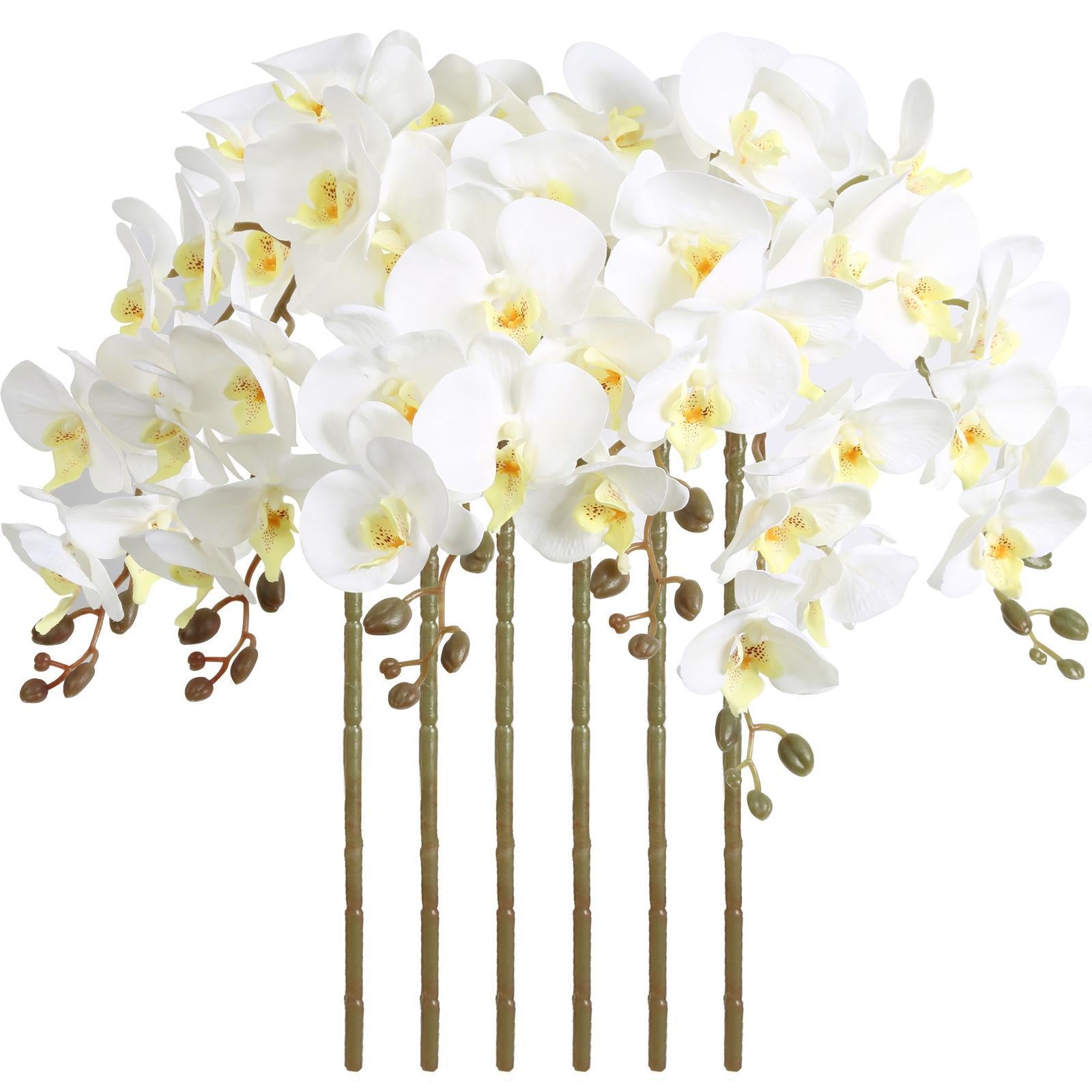 White velvet orchid artificial flowers 6pcs 38 inch long stem for tall vase wedding decor