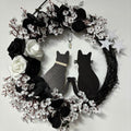 White Halloween black cat moon wreath with rose flowers front door wall decor
