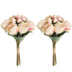 White Peony Silk Flowers 2 Bouquets 10 Heads With Stems for modern wedding decor by IPOPU