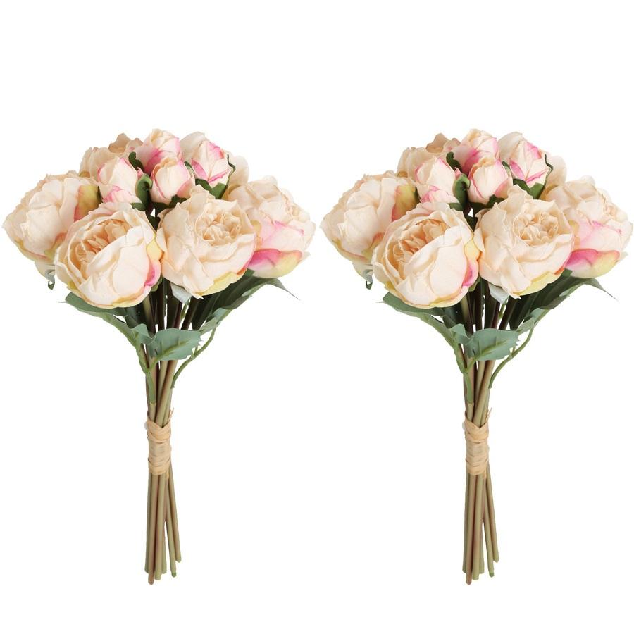White artificial peony silk flowers 2 bouquets 10 heads with stems for wedding decoration arrangement