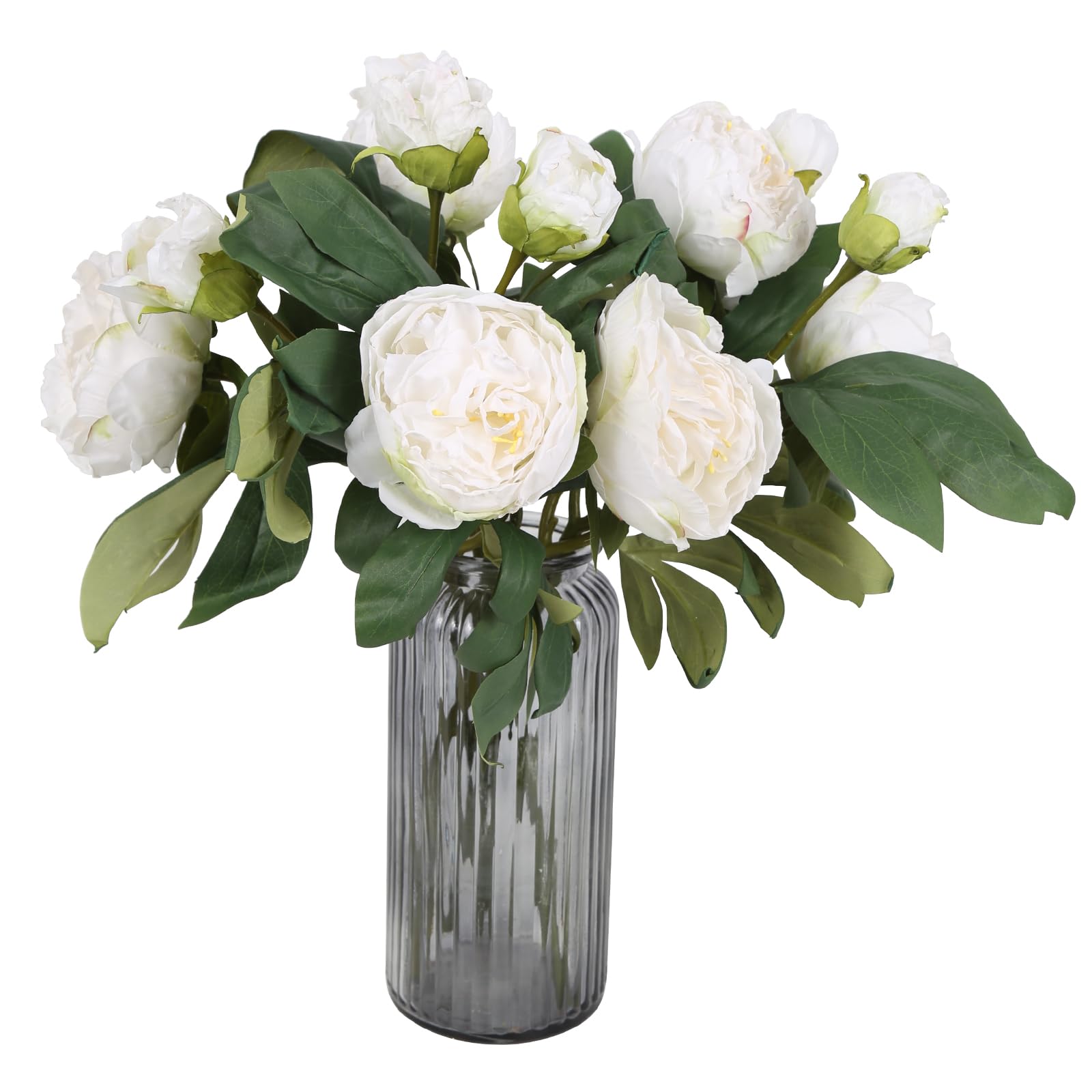 White vintage artificial peony stems 5pcs 10 heads for spring home decor table centerpiece