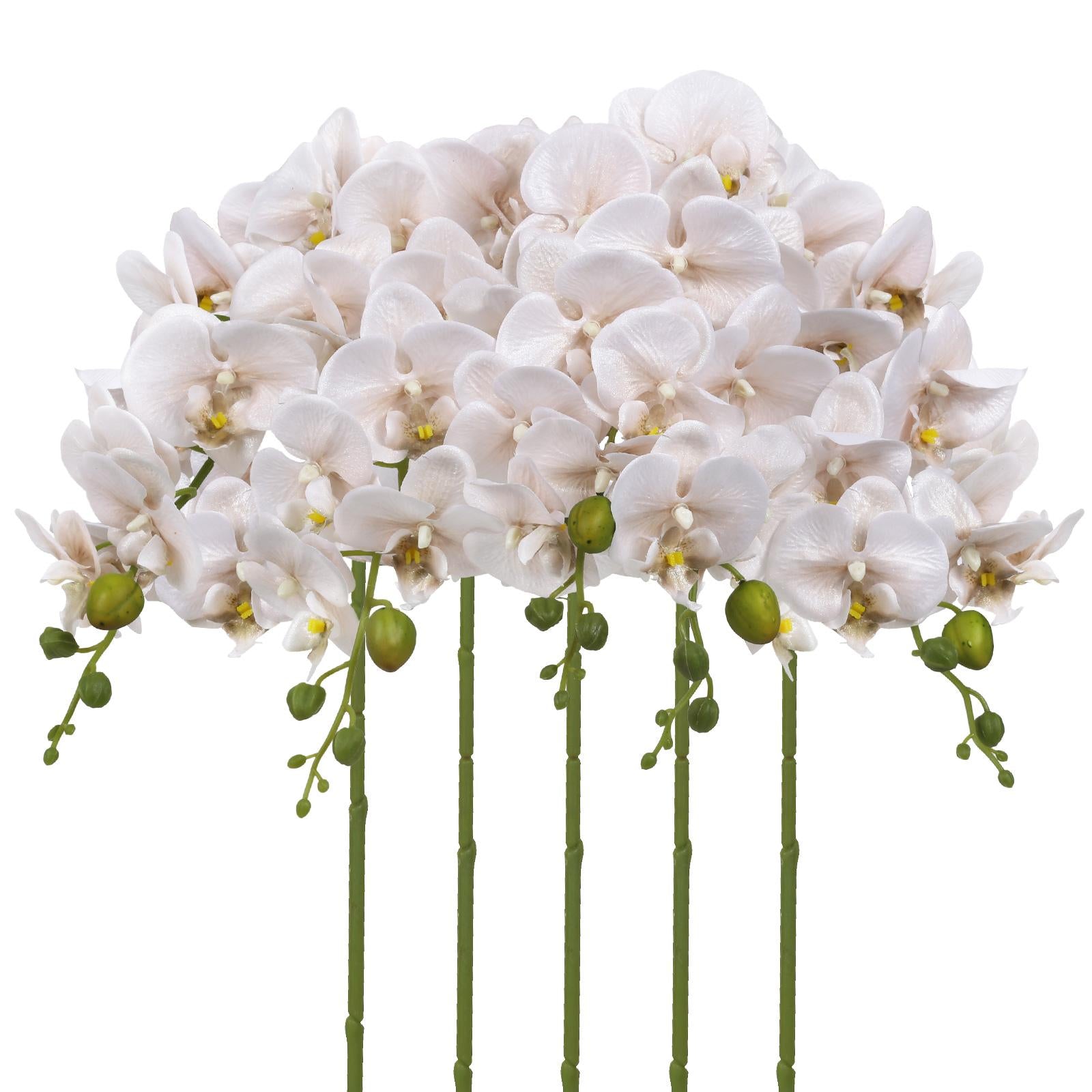 White glitter artificial phalaenopsis orchid stems 5pcs for wedding reception table centerpiece home decor