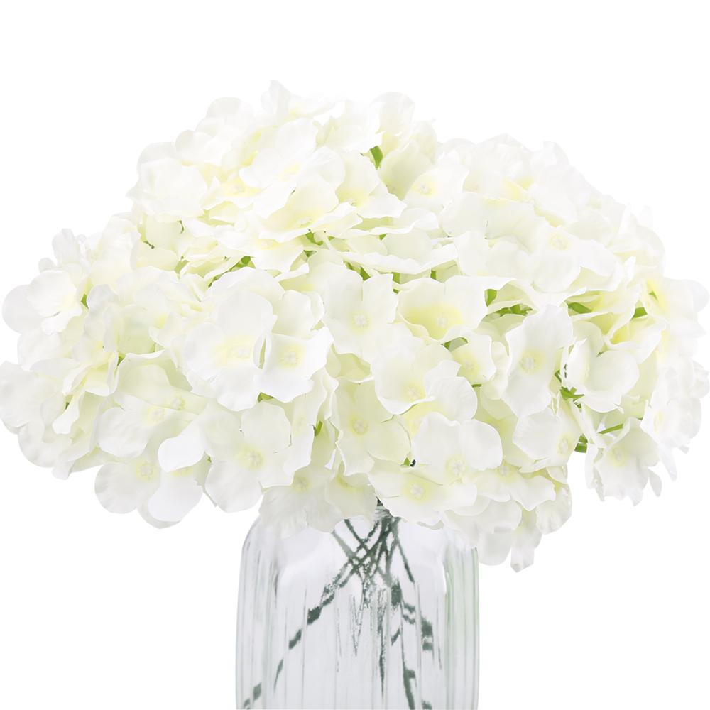 White real touch faux hydrangea flowers 10pcs with stems for wedding home party decor
