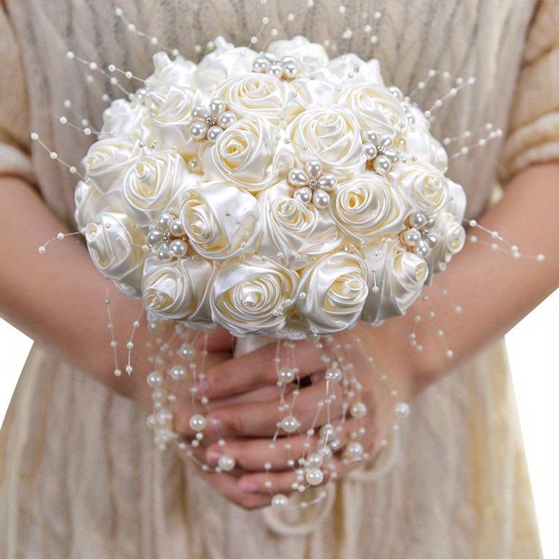 White luxury rhinestone and pearl bridal bouquet for bride and bridesmaid wedding ceremony
