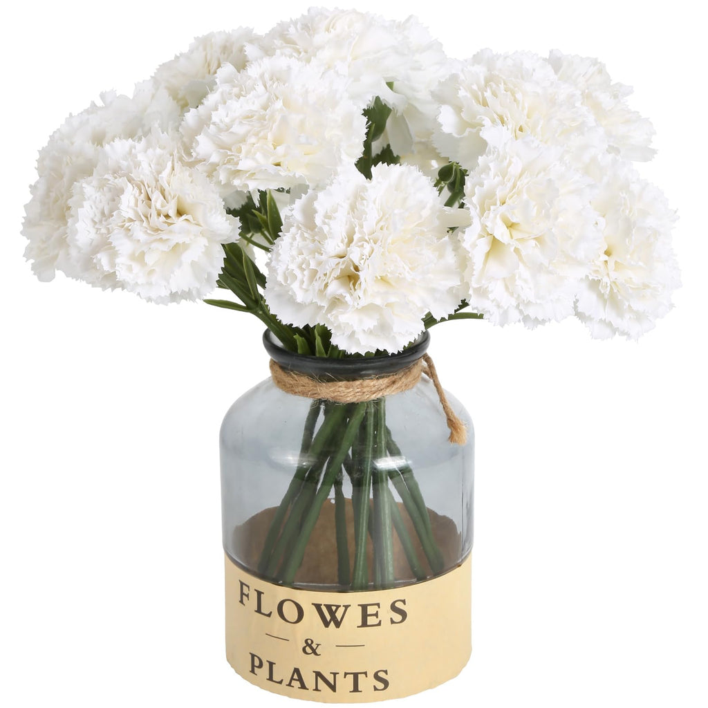 White artificial carnation flowers 15pcs with stems for wedding bouquet home decor anniversary birthday