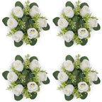 White artificial flower candle ring 14 inch wedding table centerpiece wreath