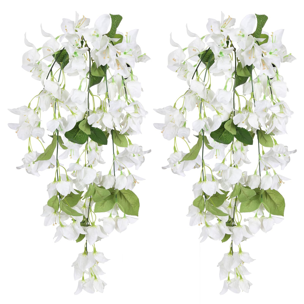 Artificial Bougainvillea Hanging Flowers 2pcs | UV Resistant Silk Vine for Garden Yard Porch Patio Wedding & Home Outdoor Decor in Pink Purple White Blue Orange