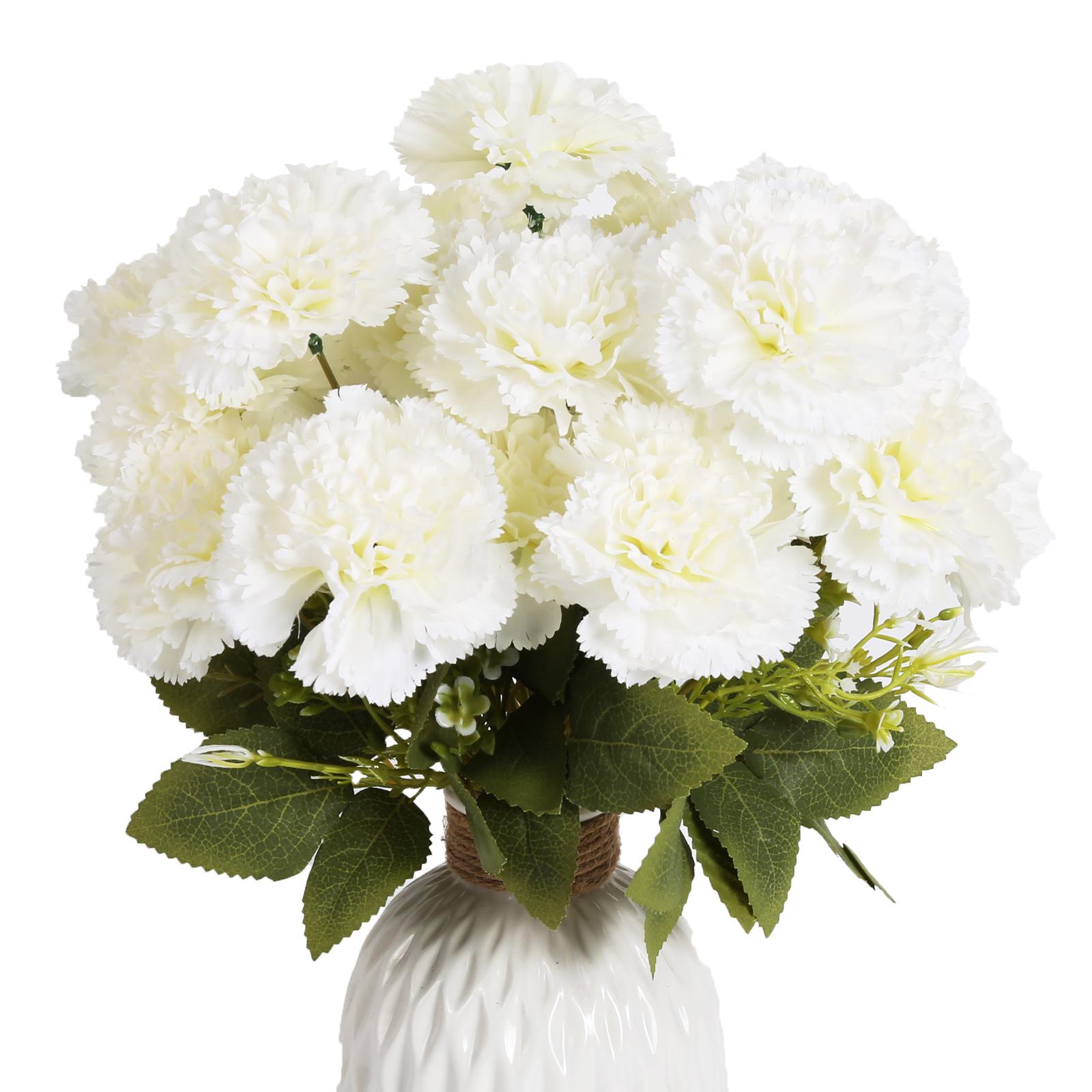 White 21-head artificial carnation stems for DIY wedding bouquet table centerpiece home party decor