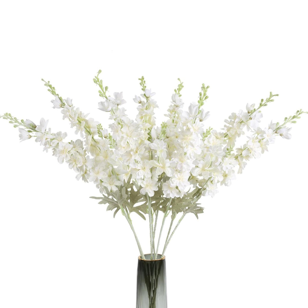 White artificial delphinium larkspur 8pcs 33.5in long stem for tall vase wedding decor
