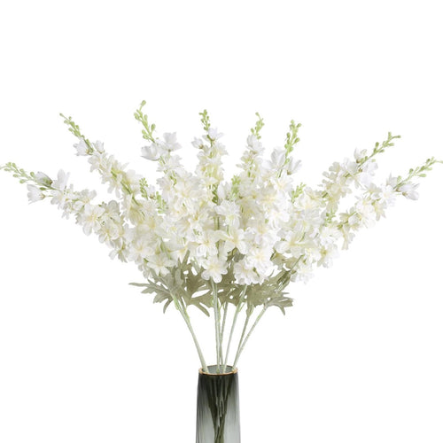 White artificial delphinium larkspur 8pcs 33.5in long stem for tall vase wedding decor