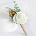 White artificial flower boutonniere for wedding groom groomsmen suit corsage