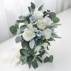 White blue artificial bridal wedding bouquet vintage floral for bride bridesmaid