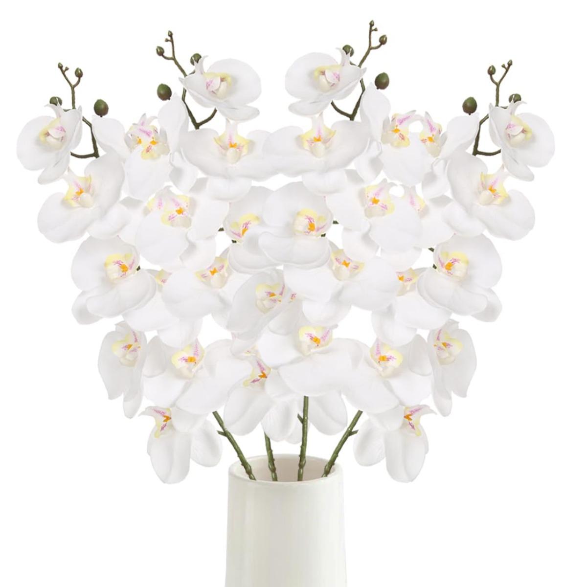White artificial phalaenopsis orchid 4pcs 37.4in real touch stems for home decor wedding