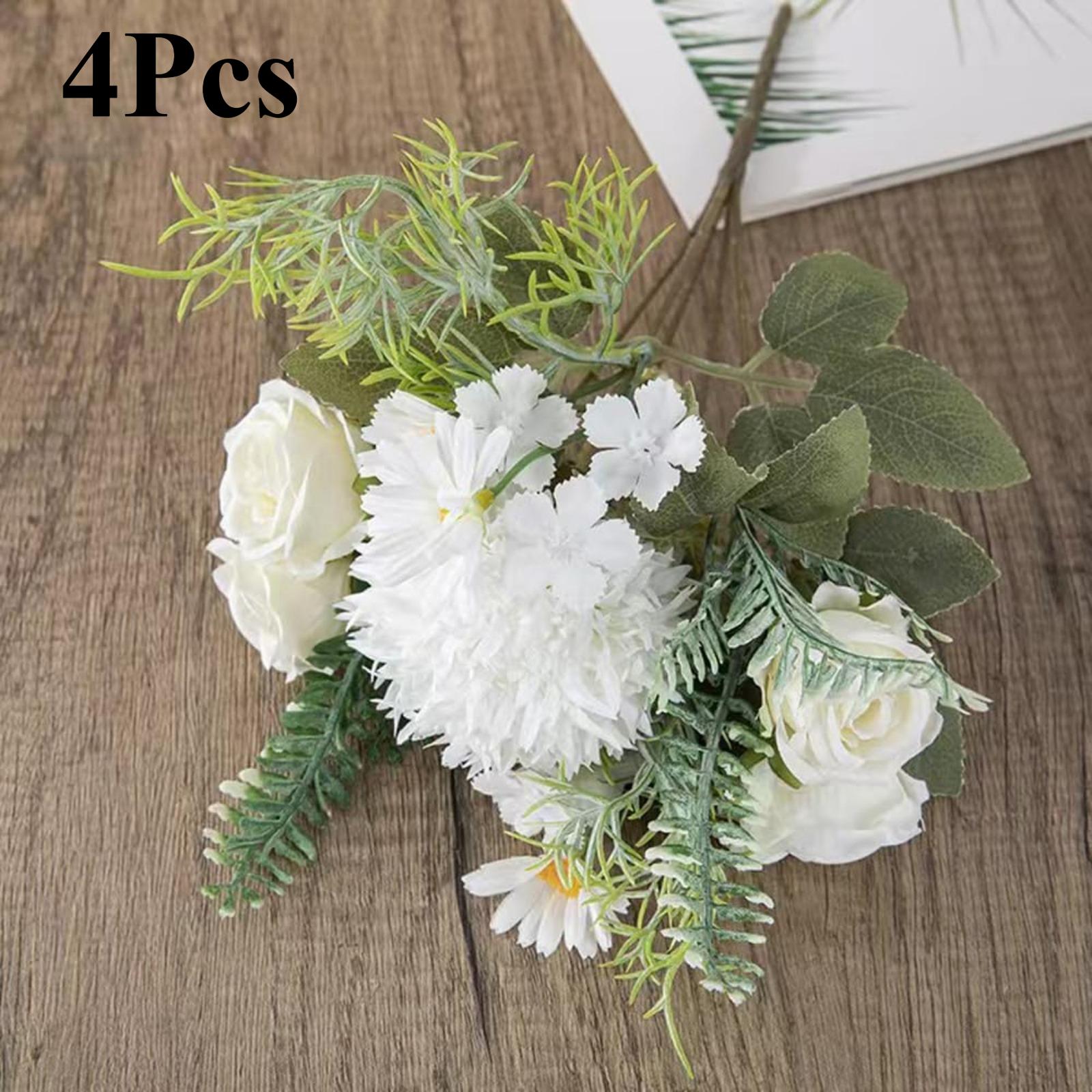 White artificial dandelion bouquet set of 4 for home and wedding decoration
