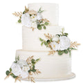 White terracotta artificial floral cake toppers 3pcs for wedding birthday anniversary party