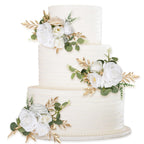 White terracotta artificial floral cake toppers 3pcs for wedding birthday anniversary party