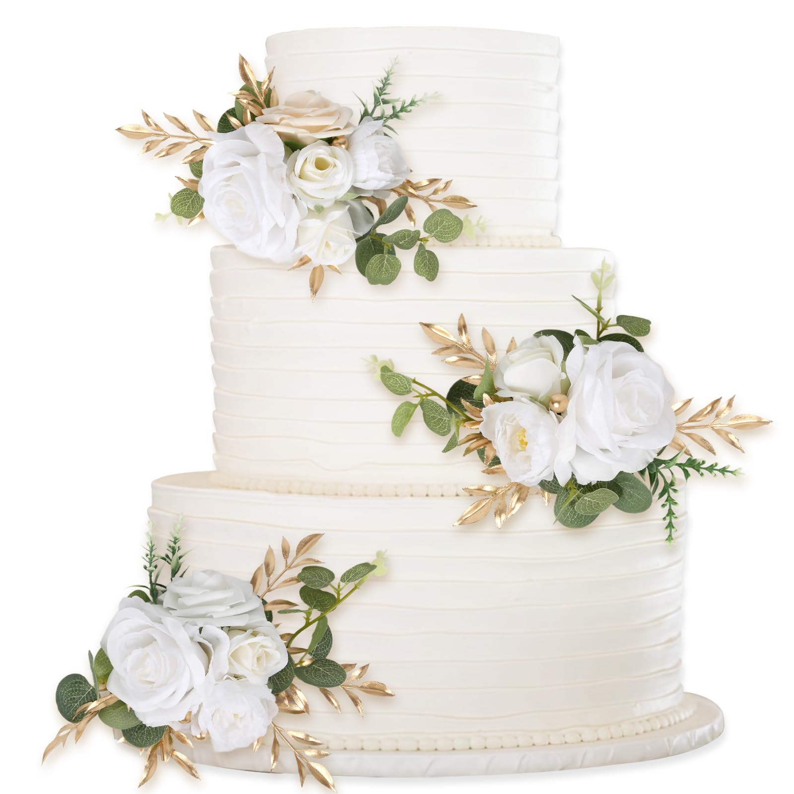 White terracotta artificial floral cake toppers 3pcs for wedding birthday anniversary party