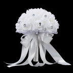 White crystal diamond rose bridal bouquet artificial flowers for wedding bride bridesmaid church