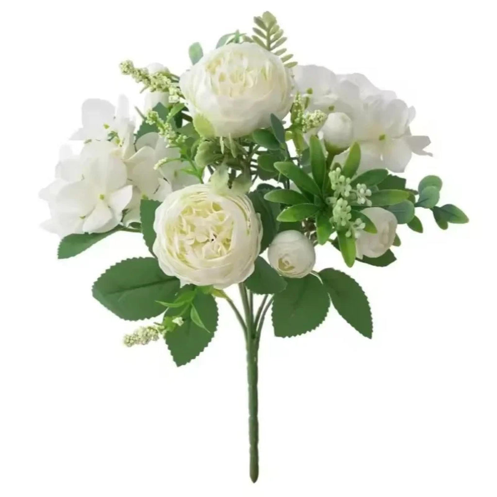 White artificial rose bouquet fake flowers for wedding table centerpiece vase