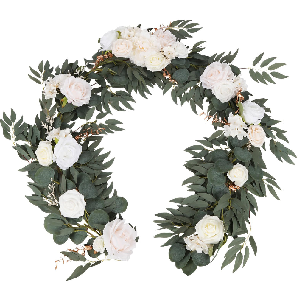 White eucalyptus willow leaf garland 6ft white flower wedding table backdrop decor