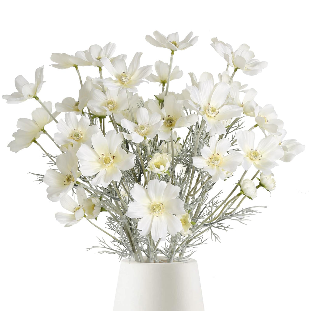 White artificial cosmos wildflowers 6pcs 24 inch for wedding party home kitchen decoration
