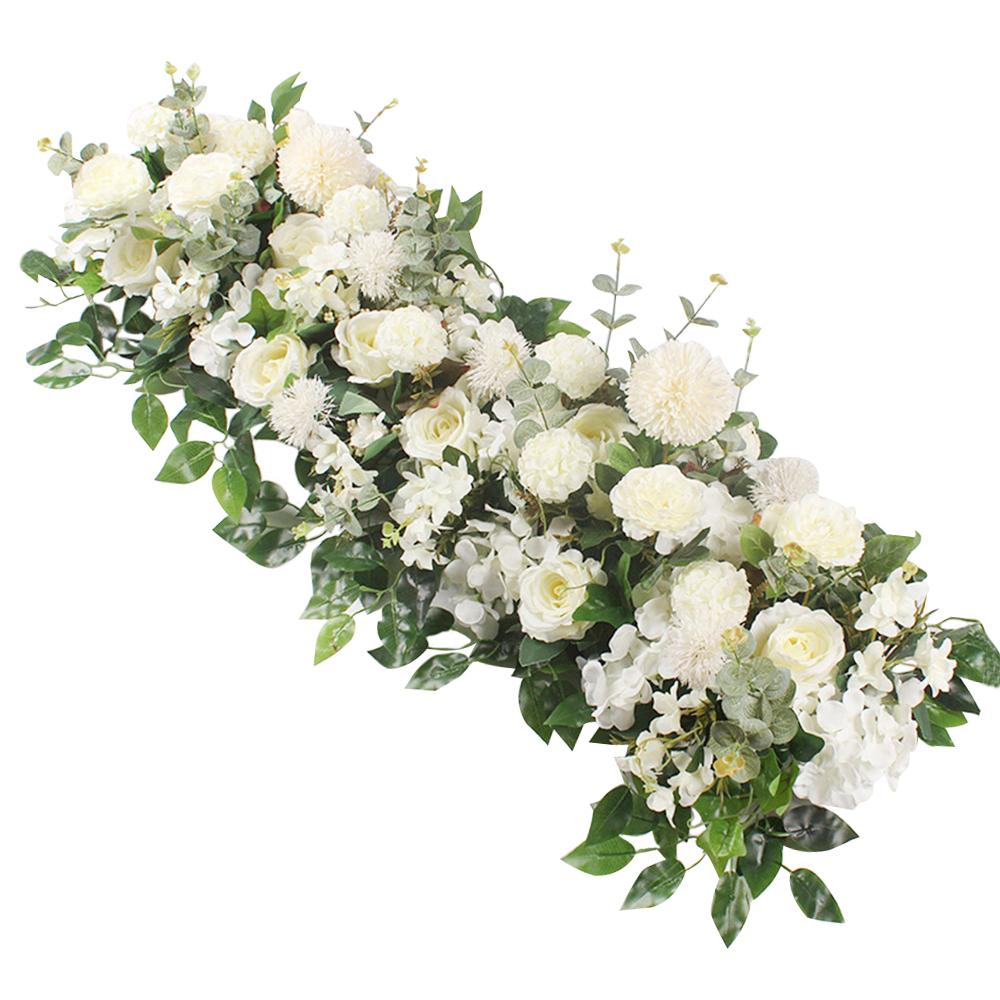 White artificial rose peony flower swag garland with eucalyptus for wedding arch front door decor
