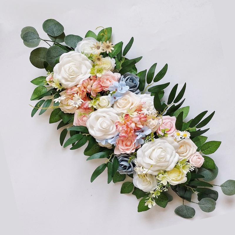 White artificial flower table runner centerpiece wedding arch decor
