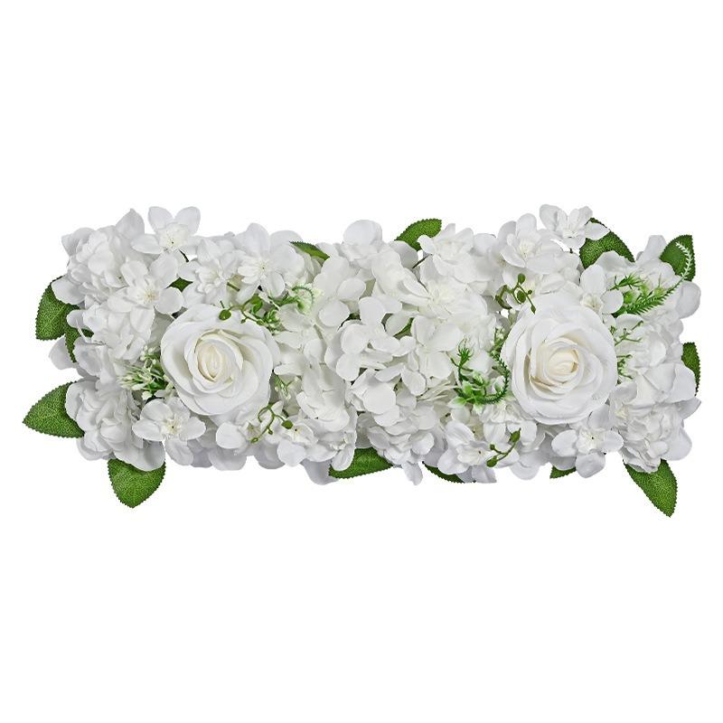 White faux rose flower row for wedding table centerpiece and reception decor
