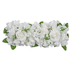 White faux rose flower row for wedding table centerpiece and reception decor
