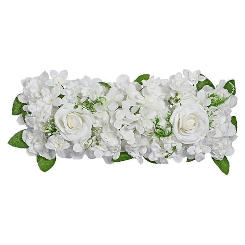 White faux rose flower row for wedding table centerpiece and reception decor
