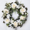 White artificial rose ring wreath front door summer floral wedding home decor