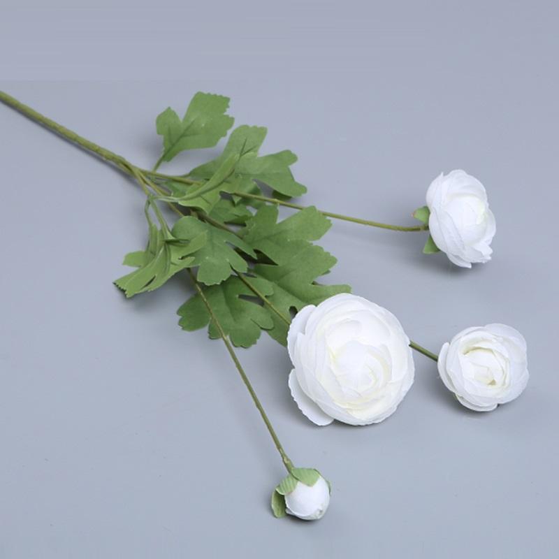 White artificial ranunculus flowers set of 4 with real touch stems for home decor
