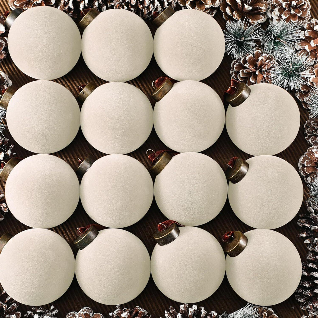 White Velvet Christmas Ball Ornaments Bulk Shatterproof for flocked xmas tree by IPOPU