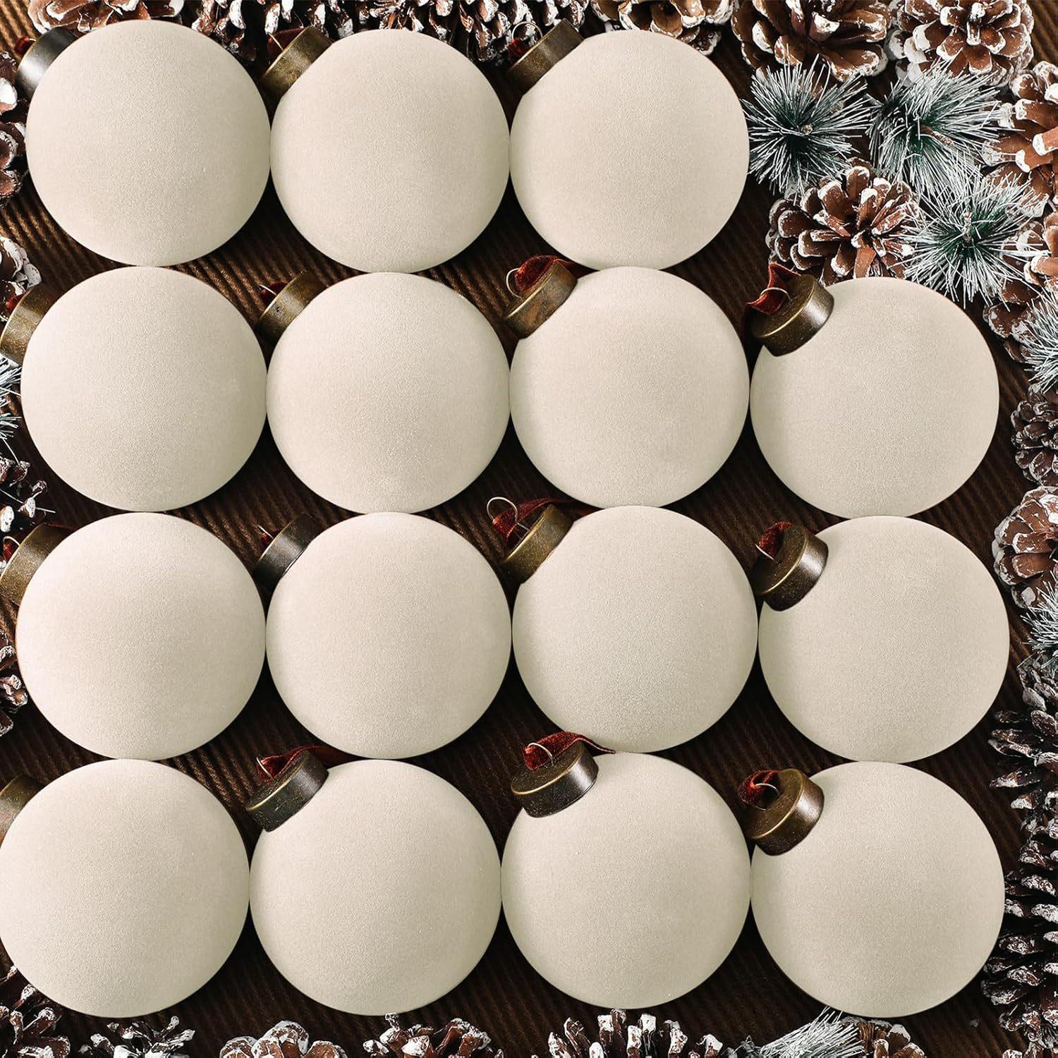 White velvet Christmas ball ornaments 3.15 inch shatterproof flocked xmas tree bulbs holiday decor