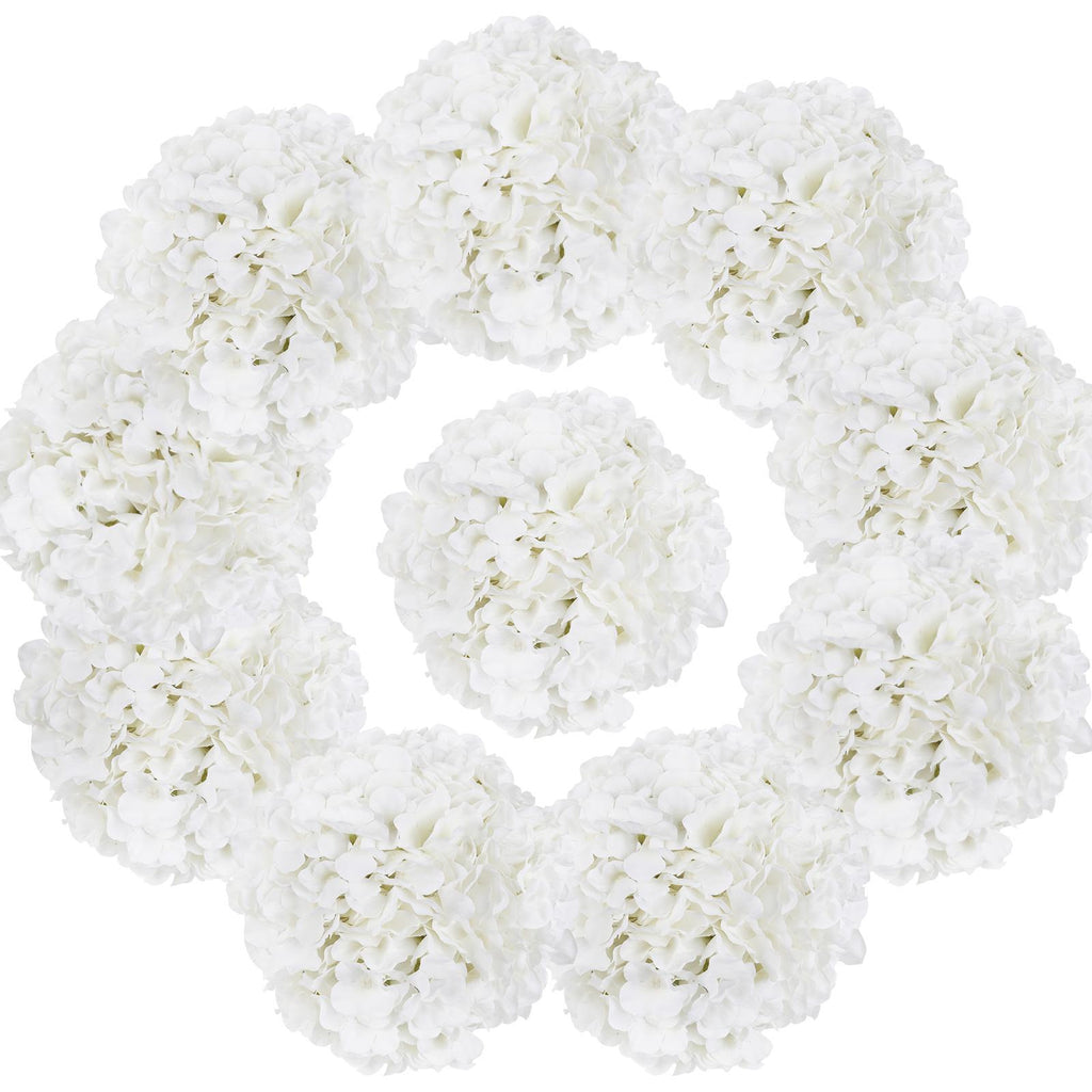 White artificial hydrangea flower heads 10pcs for wedding centerpiece bouquet DIY decor