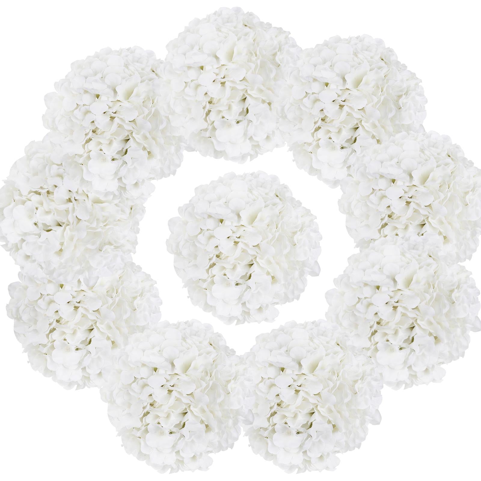 White artificial hydrangea flower heads 10pcs for wedding centerpiece bouquet DIY decor
