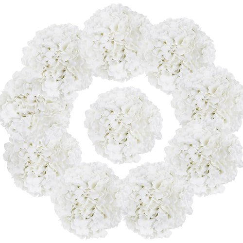 White artificial hydrangea flower heads 10pcs for wedding centerpiece bouquet DIY decor