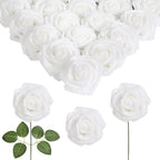 White PE foam artificial roses 50pcs 8cm for DIY bridal bouquet wedding centerpiece decor