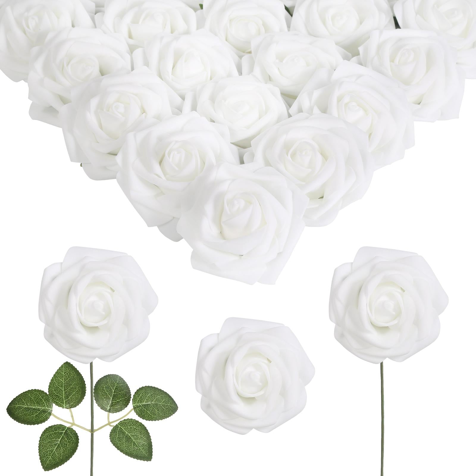 White PE foam artificial roses 50pcs 8cm for DIY bridal bouquet wedding centerpiece decor