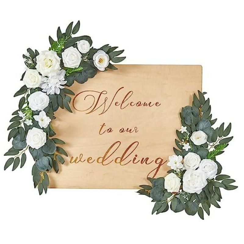White artificial flowers wedding welcome sign arch ceremony backdrop decor