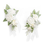 White artificial flower corsage set 2pcs for wedding prom homecoming mother daughter