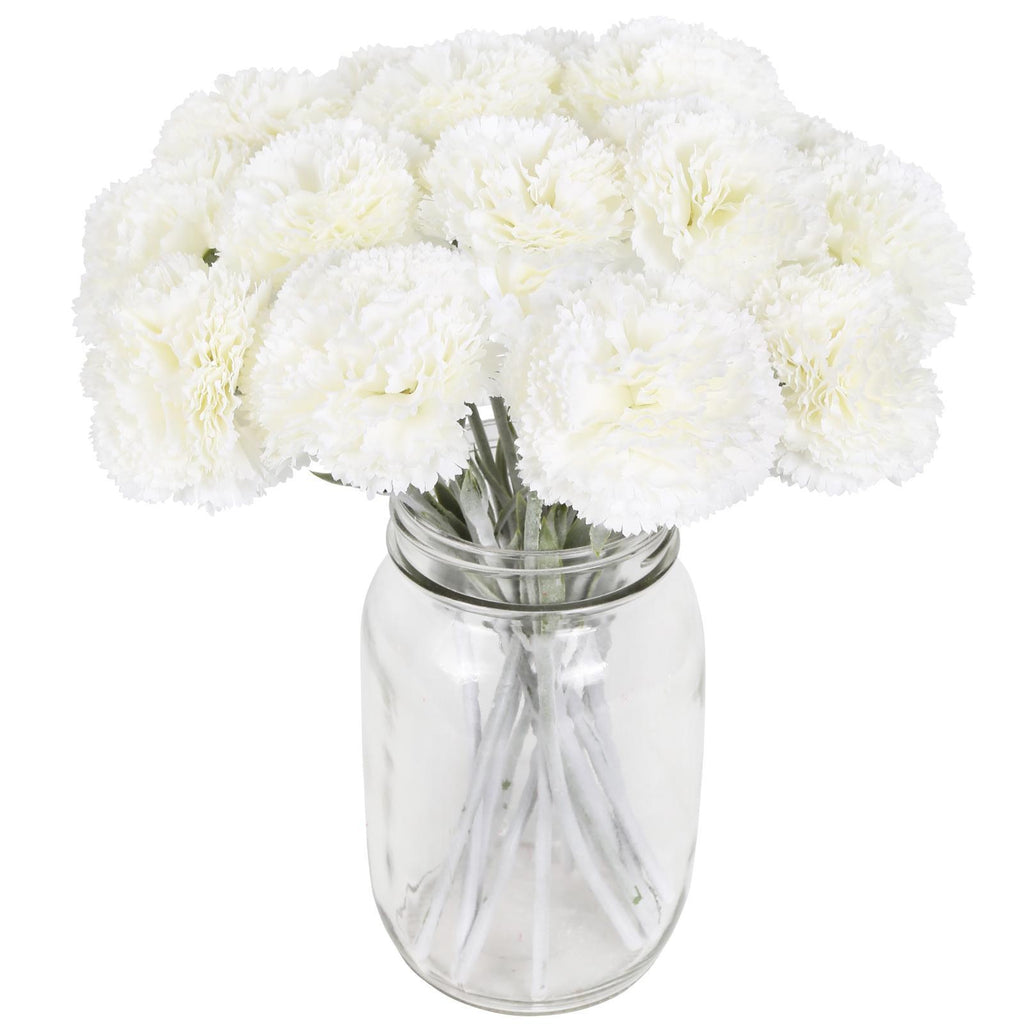 White artificial carnation flowers 16pcs for wedding bouquet home table decor Mother's Day