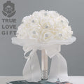 White crystal artificial rose bridal bouquet for bride bridesmaid church wedding party photo shoot