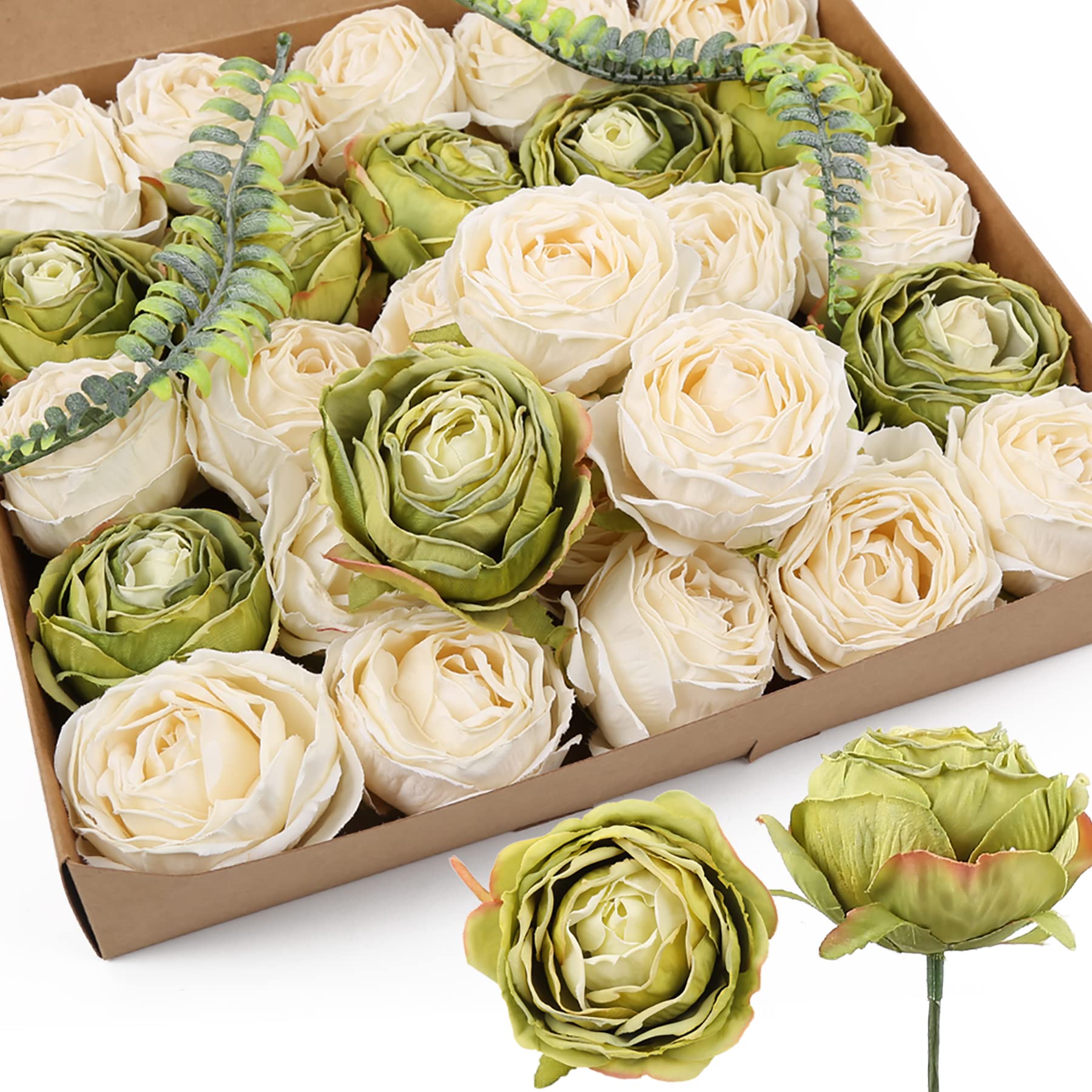 White green artificial rose heads 20pcs bulk for wedding centerpiece home decor crafts