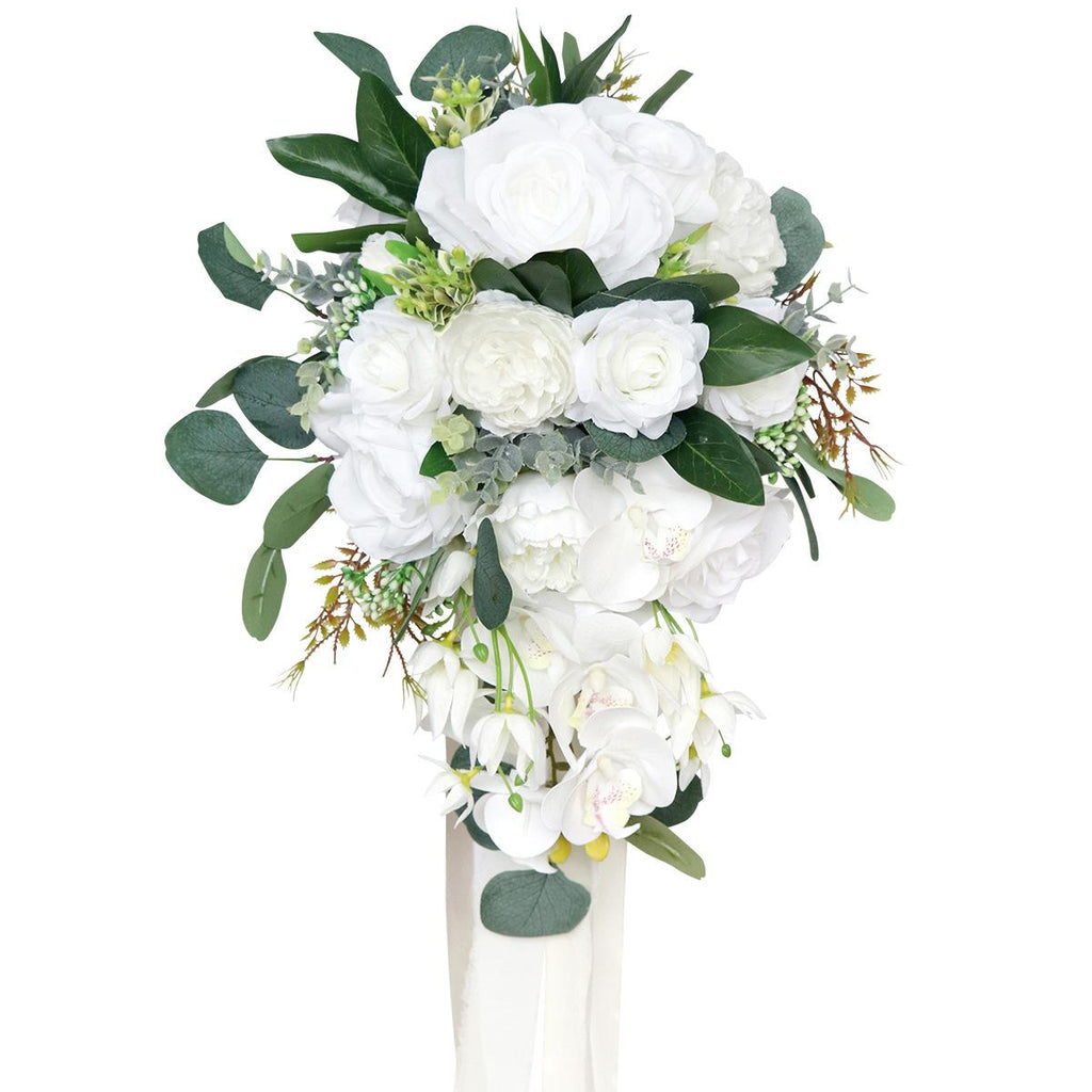 White green artificial bridal wedding bouquet vintage floral for bride bridesmaid