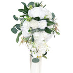 White green artificial bridal wedding bouquet vintage floral for bride bridesmaid