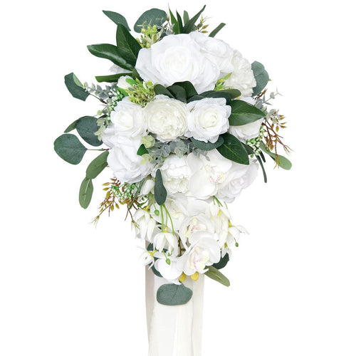 White green artificial bridal wedding bouquet vintage floral for bride bridesmaid