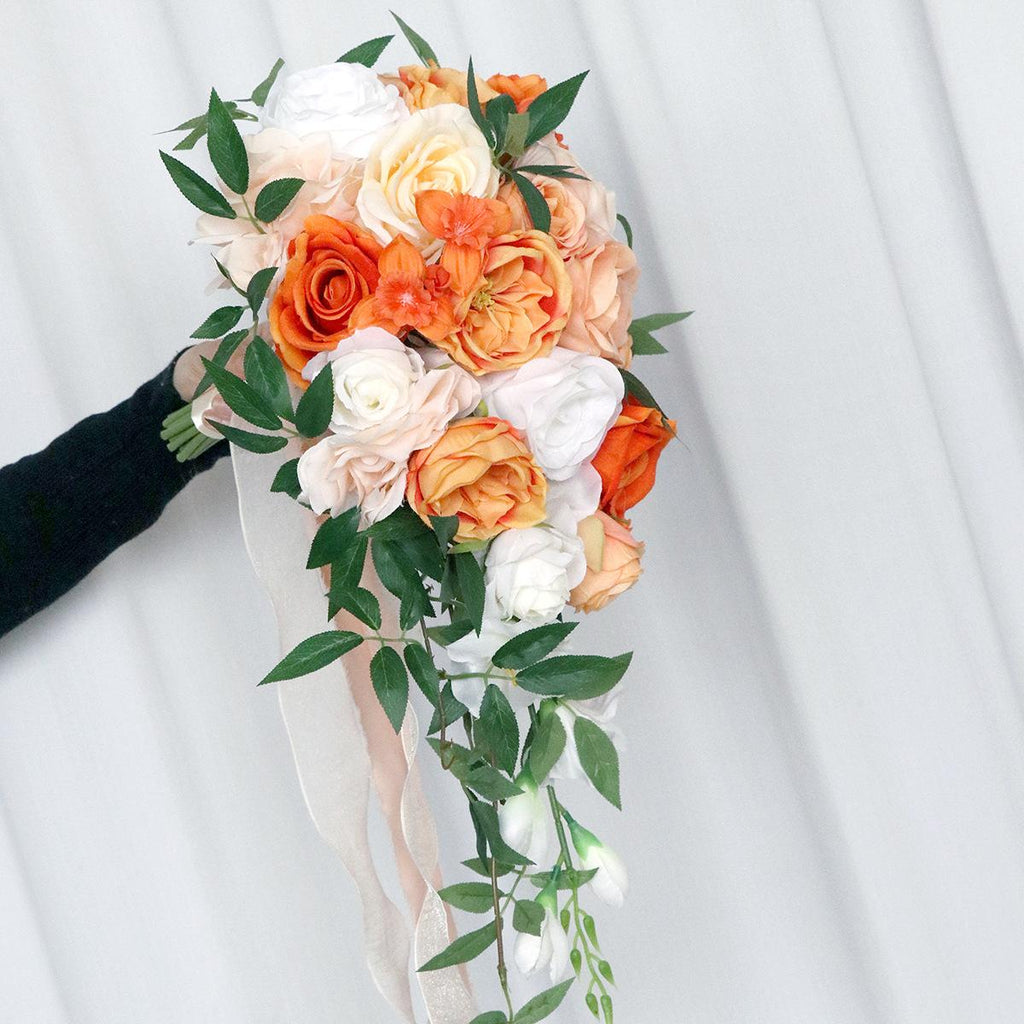White orange artificial bridal wedding bouquet vintage floral for bride bridesmaid